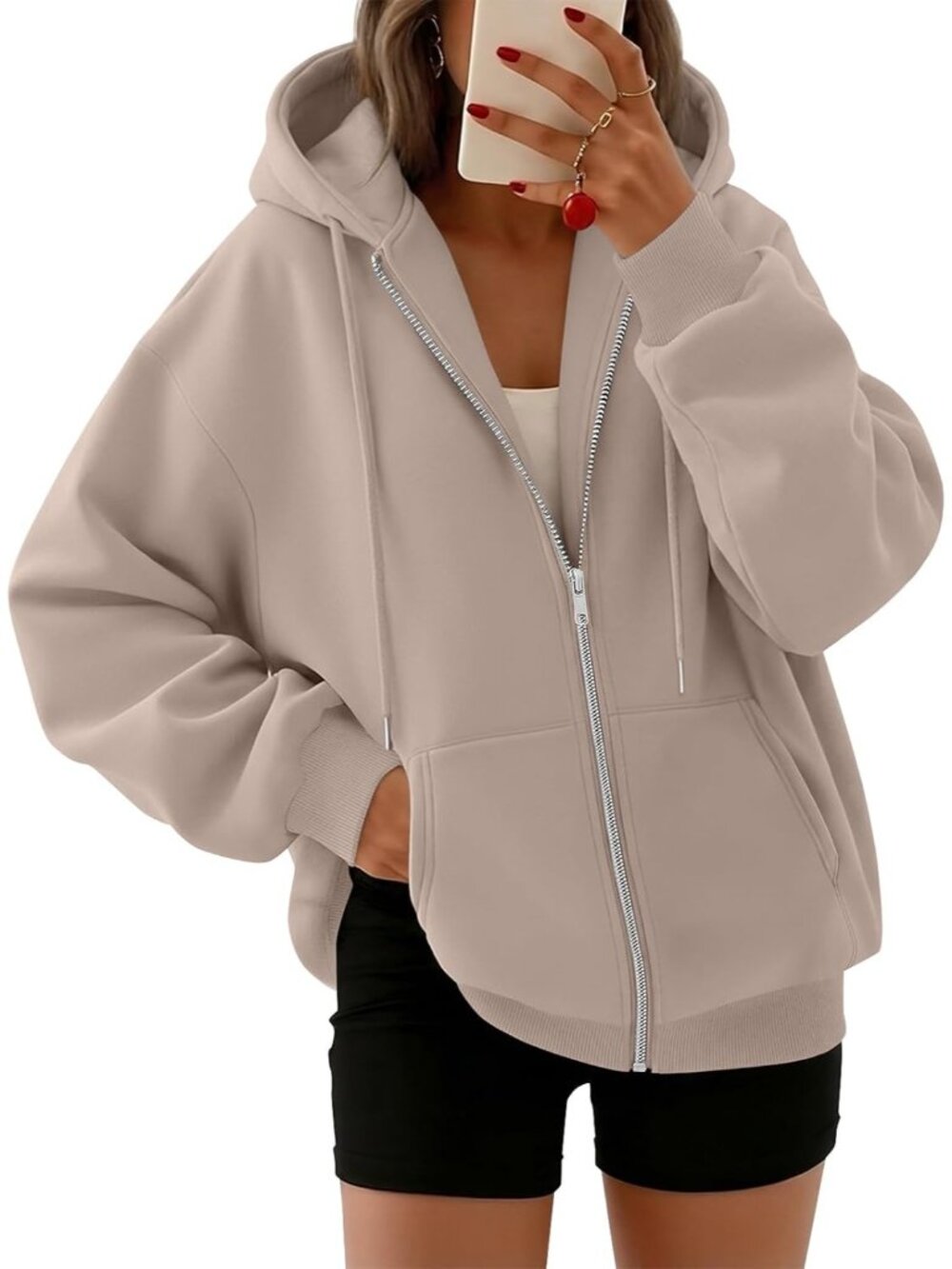 〽️Women's Nutmeg Oversized Zip Up Hooded Neck Cute Lightweight Winter Sweatshirt
